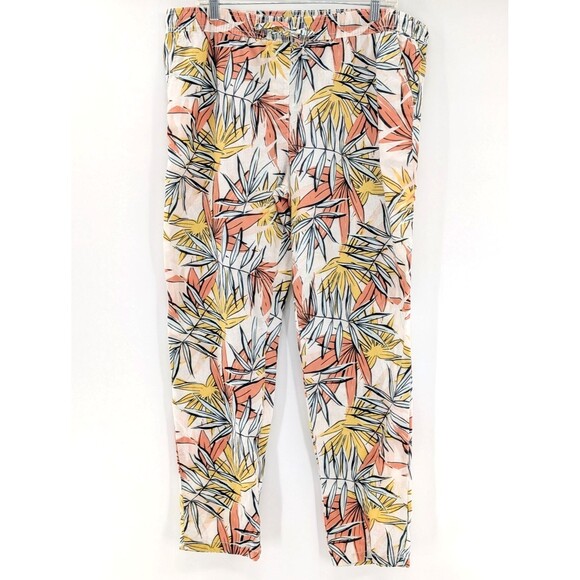Serra Linen Blend Elastic Waist Pull On Pants Tropical Leaf Beachy Size XL - Picture 1 of 9